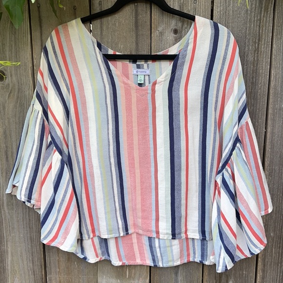 Susina Tops - Susina L Multi Colored Flutter Sleeve Top